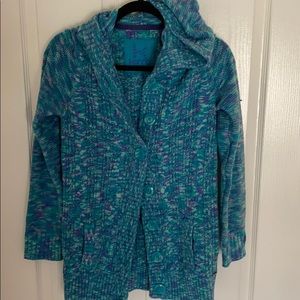 Knit cardigan with hoodie